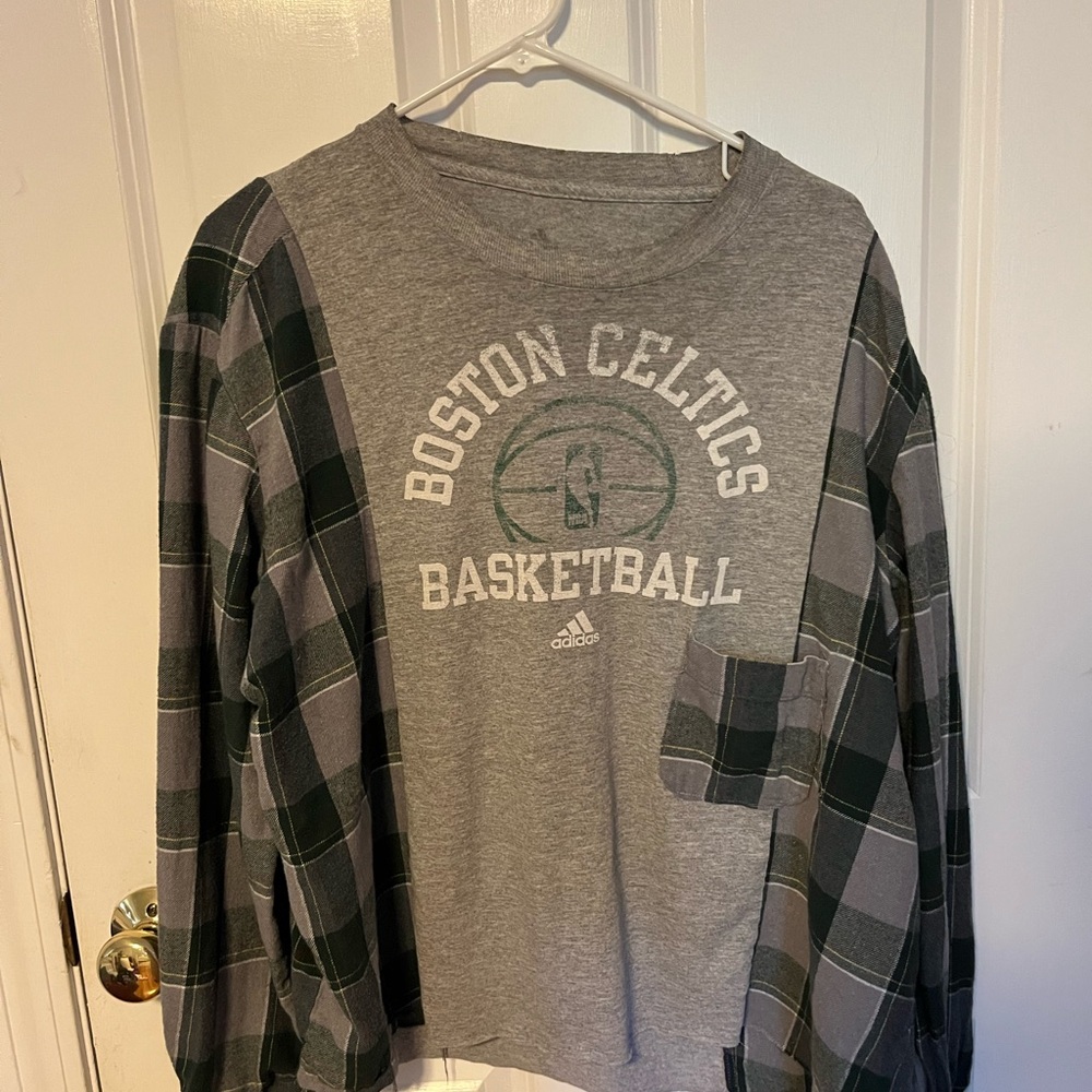 Adidas Boston Celtics Gray and Green Plaid Shirt